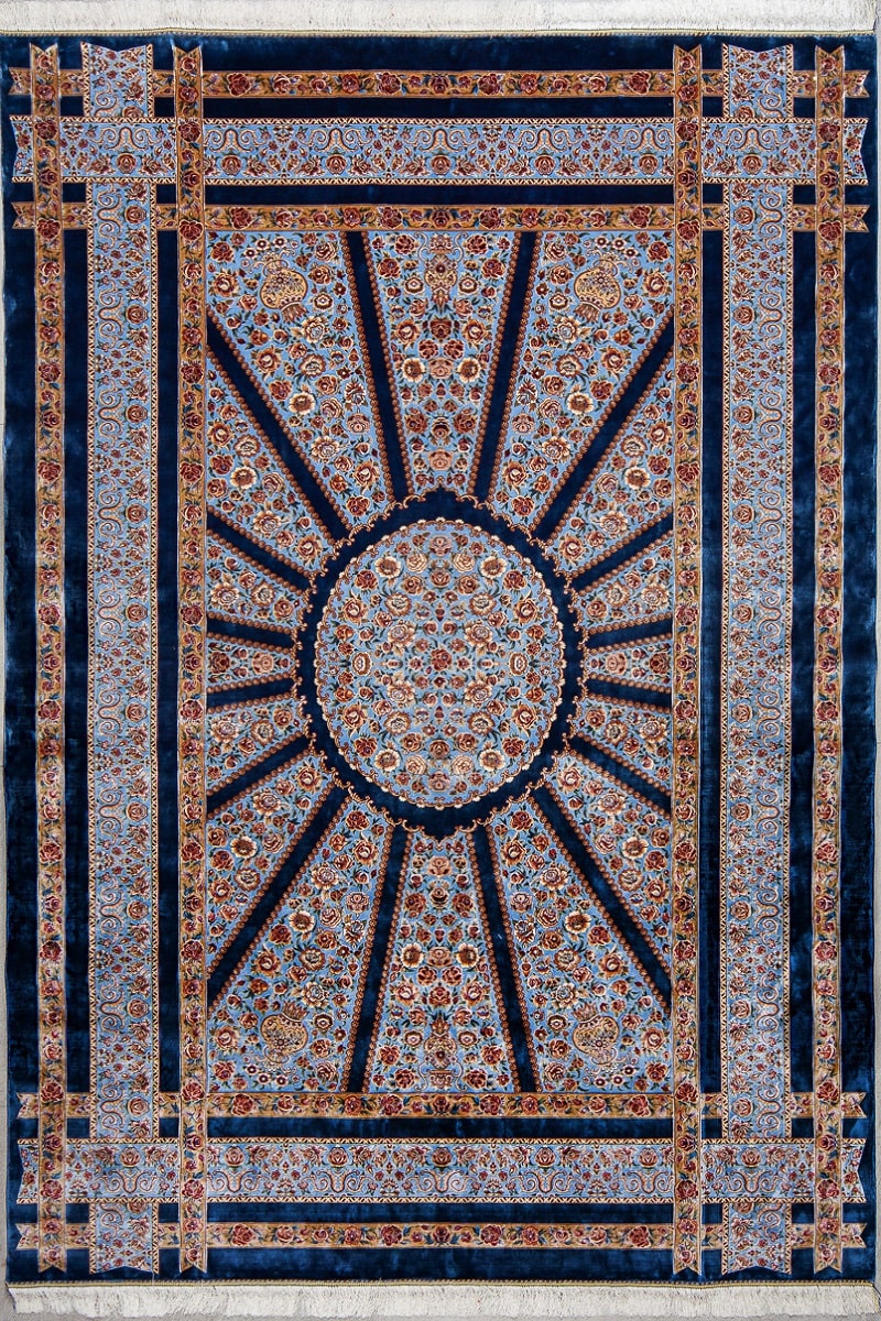 فرش ابریشم قم رنگ بنفش - کد 4016 | فرش اکسیر