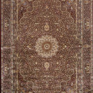 فرش ابریشم (قم) رنگ قهوه ای - کد 4001 | فرش اکسیر