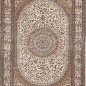 فرش ابریشم (قم) رنگ کرم - کد 4003 | فرش اکسیر