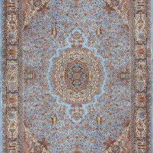 فرش ابریشم (قم) رنگ آبی - کد 4010 | فرش اکسیر
