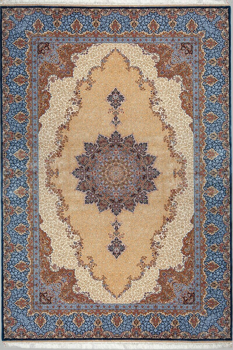 فرش ابریشم قم رنگ بژ - کد 4022 | فرش اکسیر