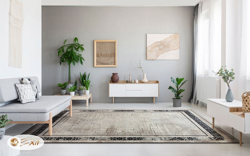 دکور سفید و فرش نقره ای | فرش اکسیر