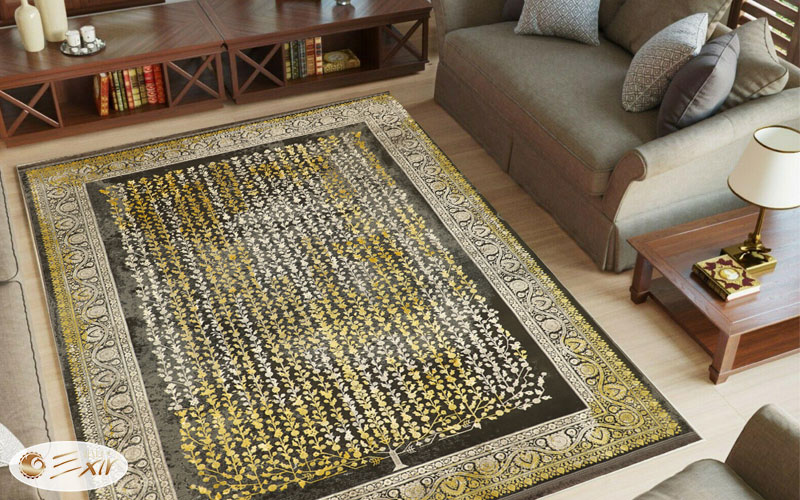 فرش طرح افشان مدرن مشکی طلایی