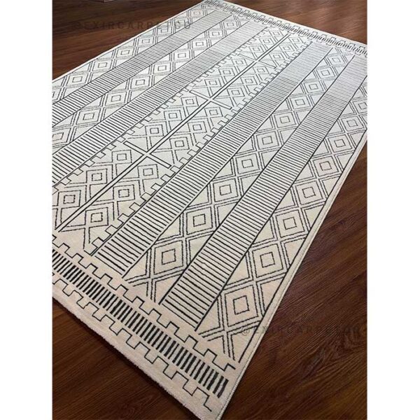 فرش مراکشی سفید و مشکی | فرش اکسیر