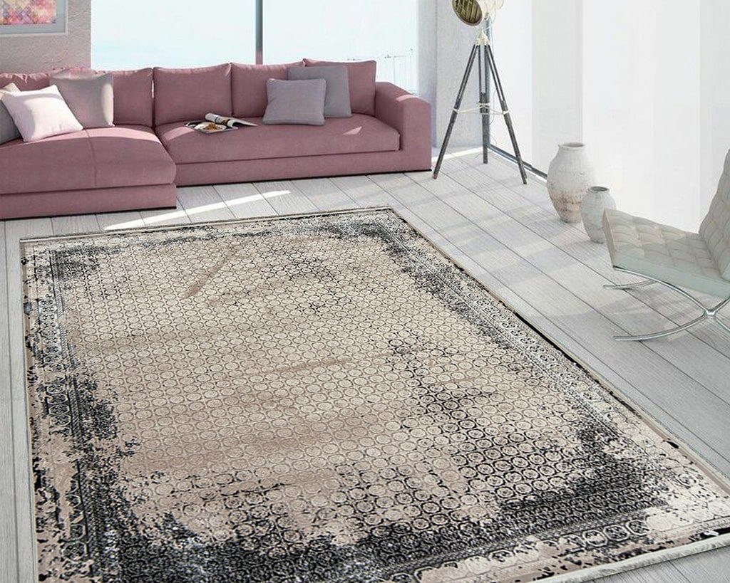 ترکیب فرش طوسی و مبل صورتی