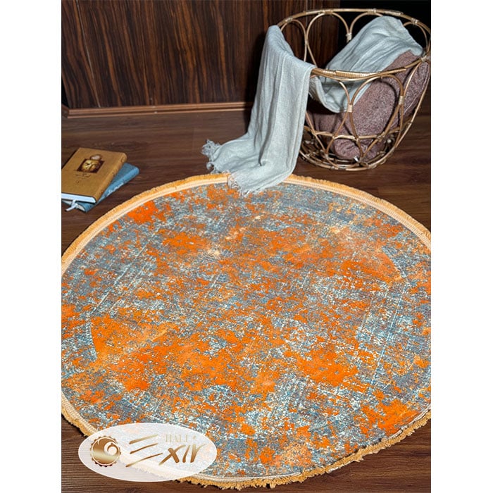 فرش گرد ماشینی طرح کلاسیک، رنگ نارنجی، کد M03or