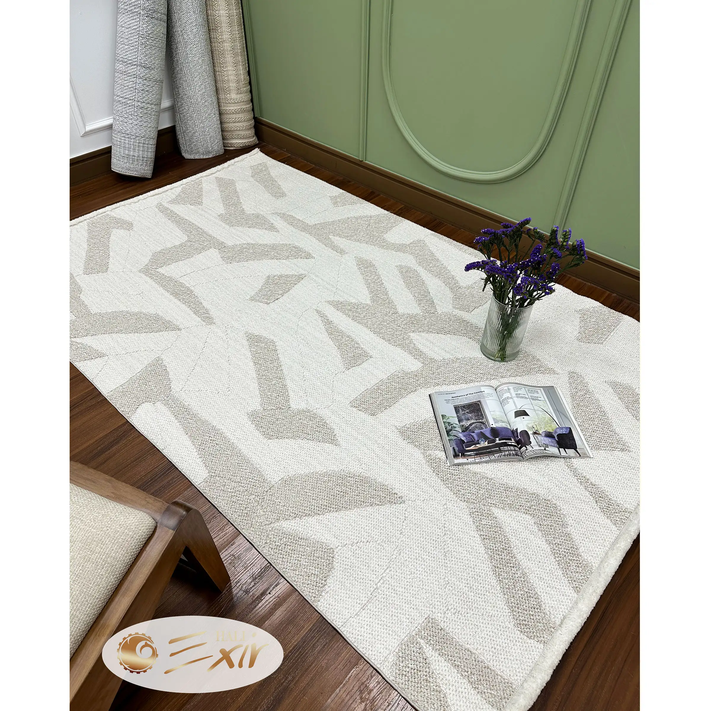 فرش مراکشی مدرن سفید بژ کد lp30c