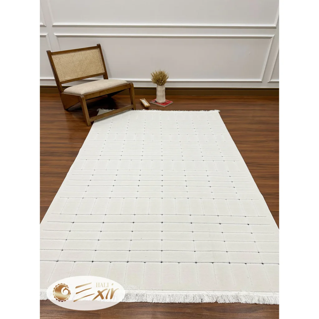 قالیچه مدرن پینترستی طرح سفید مشکی کد 5302B