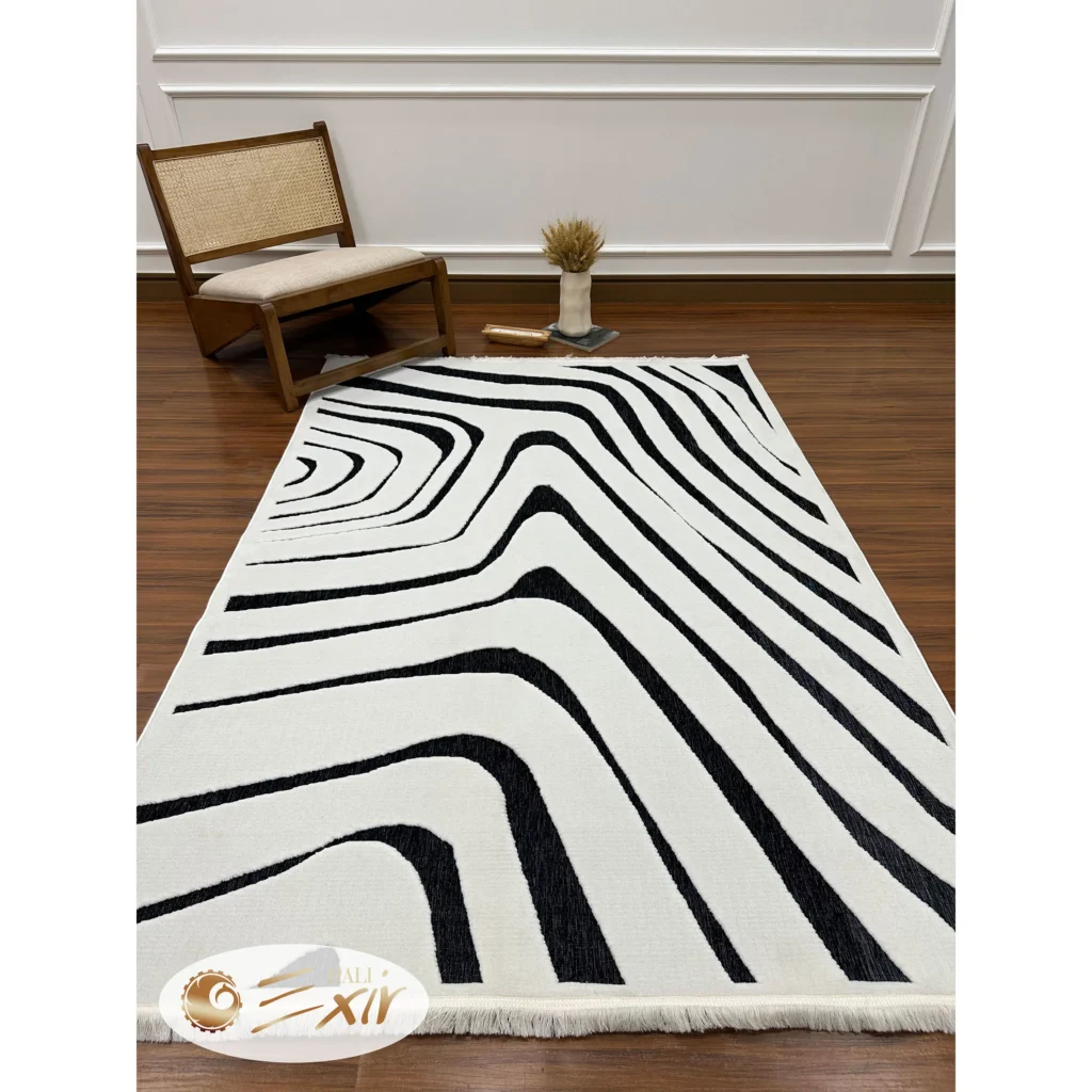 فرش پینترستی سفید مشکی کد 5304B