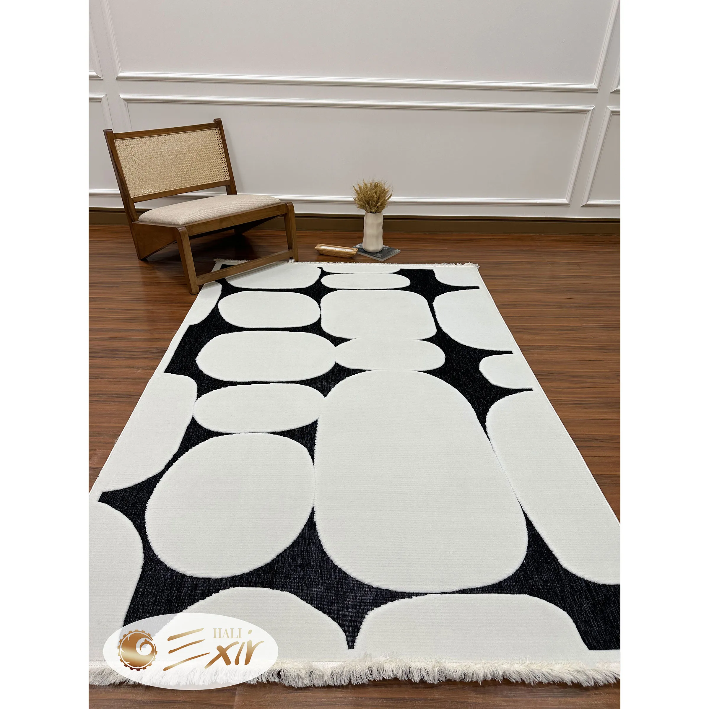 modern-white-balck-rug-5306B-1 فرش پینترستی سفید مشکی کد ۵۳۰۶B | فرش اکسیر