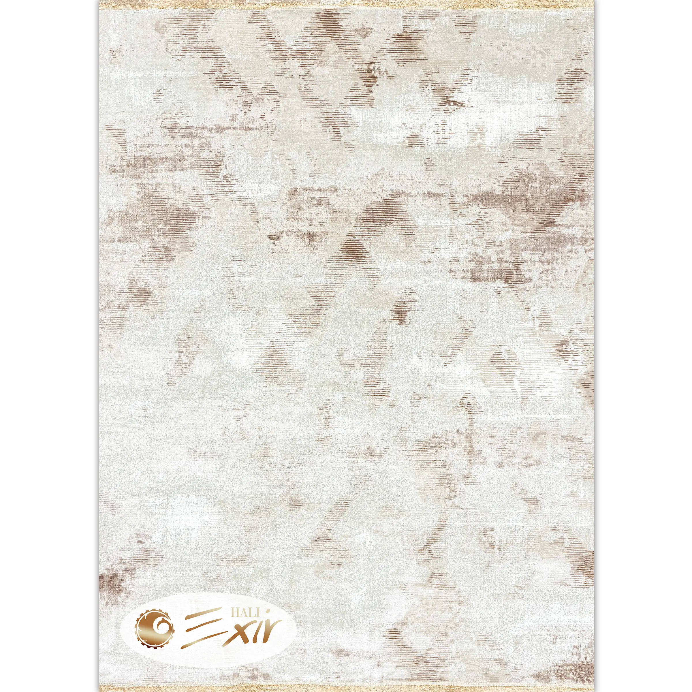 Modern Geometrical Brown and Cream Rug-A09 Cream-F فرش کرم نسکافه ای مدرن| فرش اکسیر
