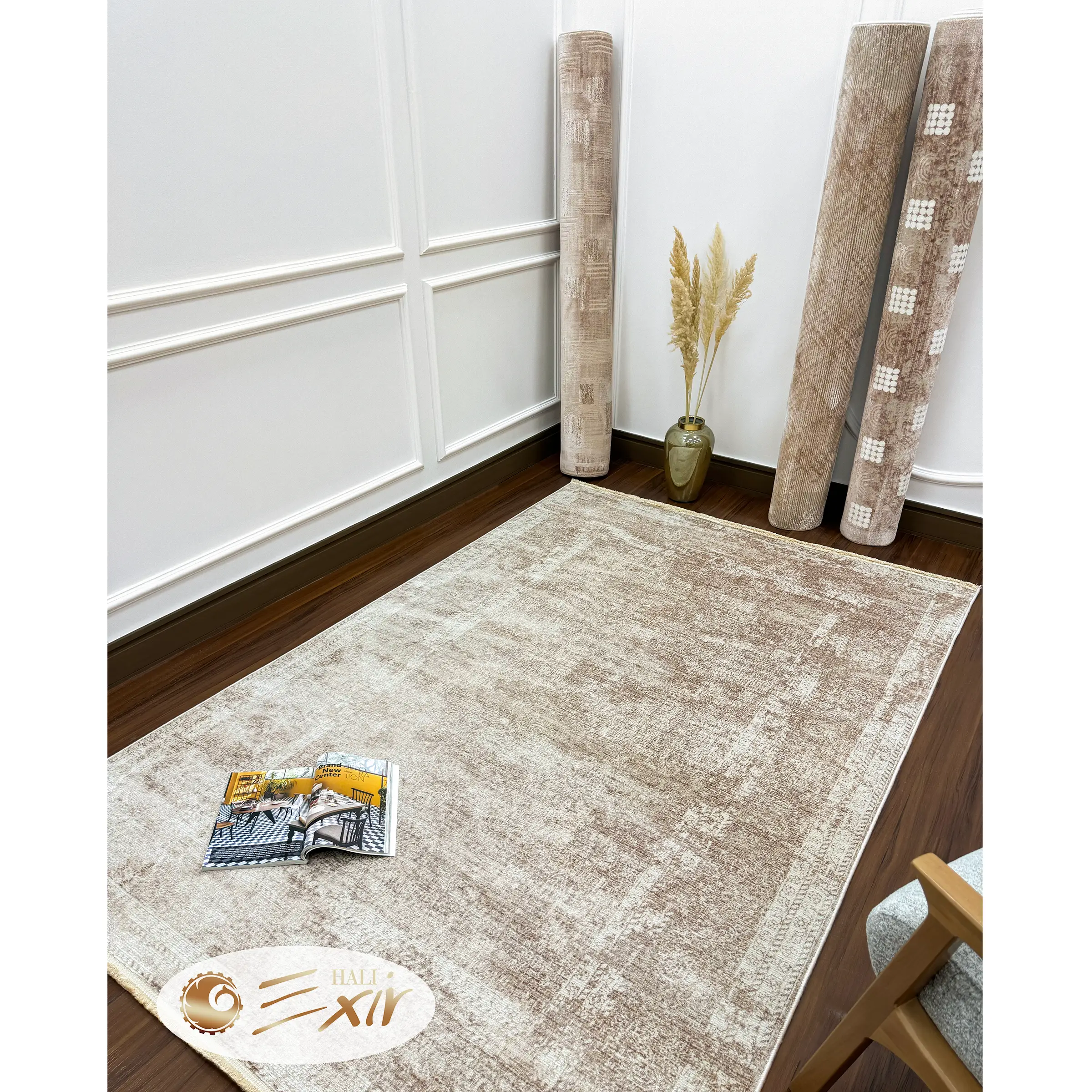 Modern Vintage Brown rug- A02 L.Brown-P-e فرش کرم قهوه ای ساده مدرن| فرش اکسیر