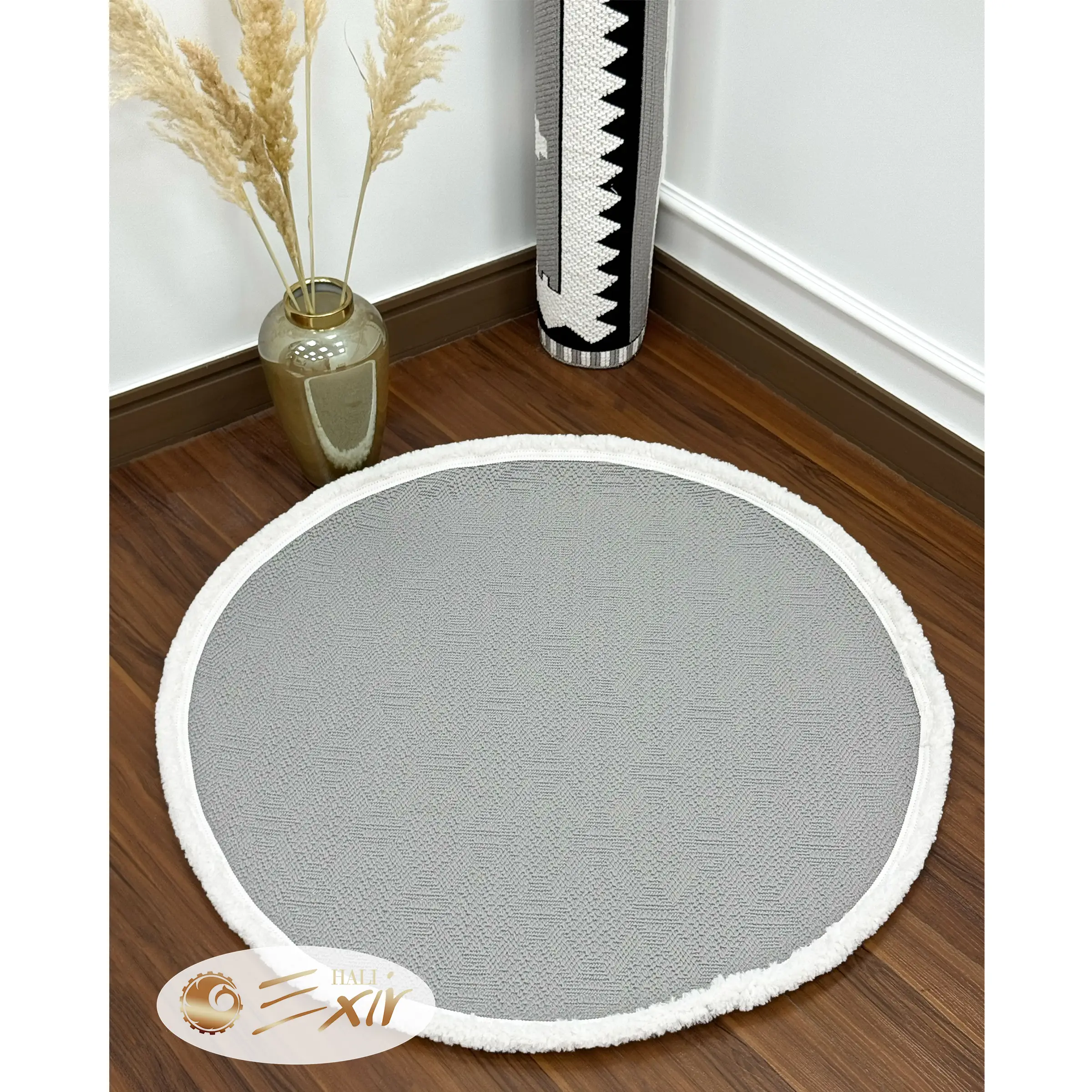 Gray Morrocan round rug-M18 D.gary-P فرش گرد مراکشی طوسی| فرش اکسیر