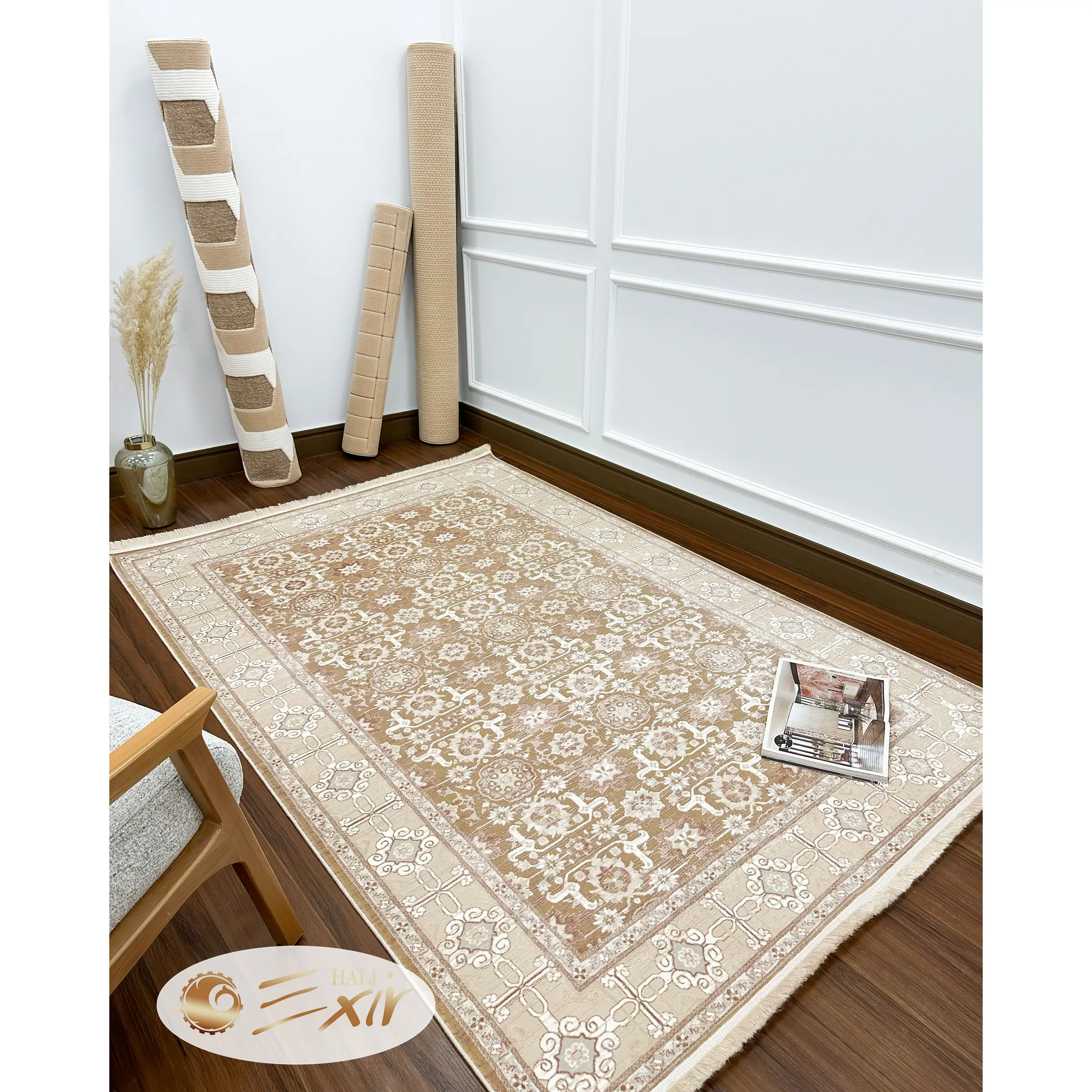 Mocha Afshan neoclassic rug-255 L.Brown-P فرش سلطان اباد قهوه ای کرم کد ۲۵۵Lb - تصویر 1