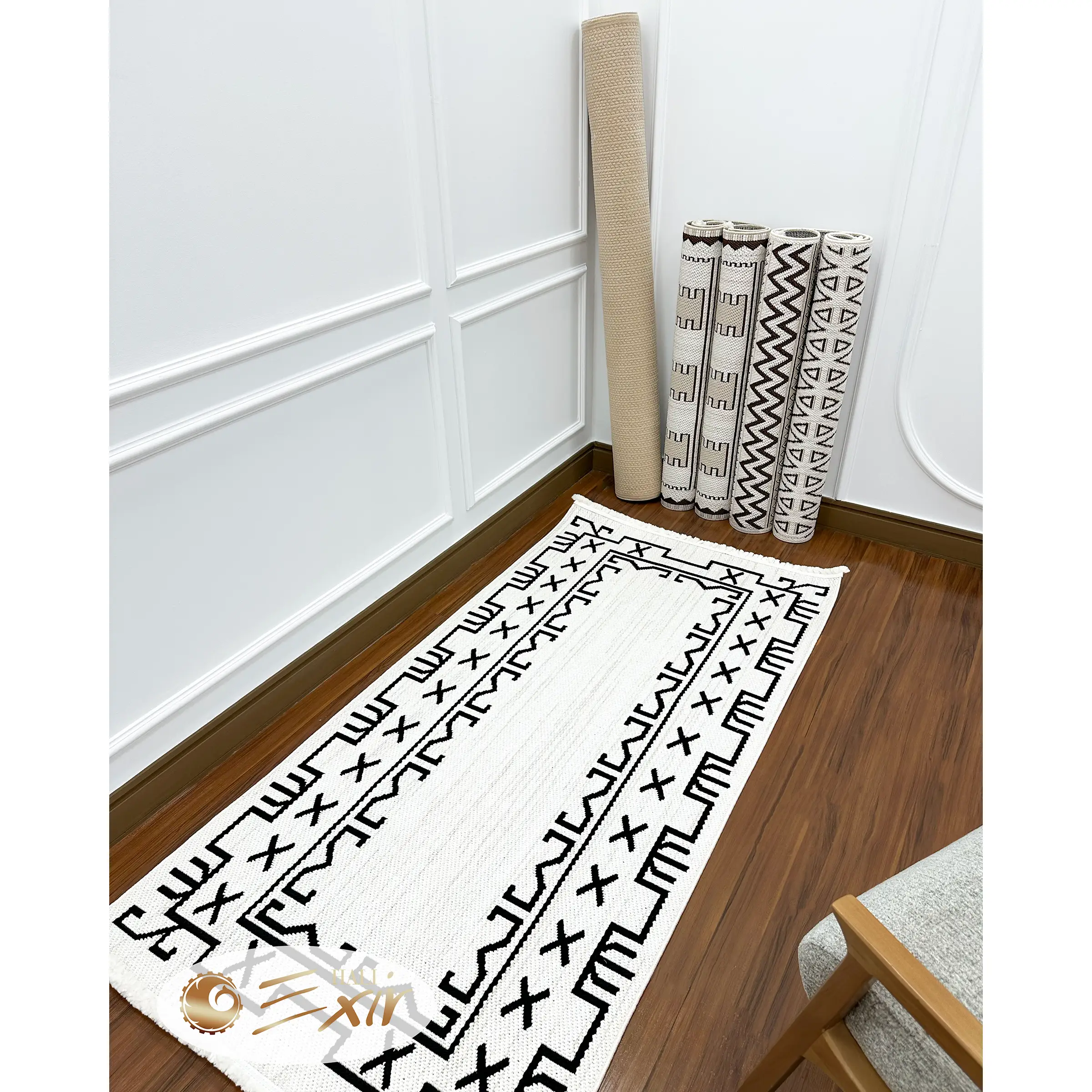 white-and-black-runner-modern-rug-2-Lp82 Cream-P فرش مراکشی سفید مشکی| فرش اکسیر